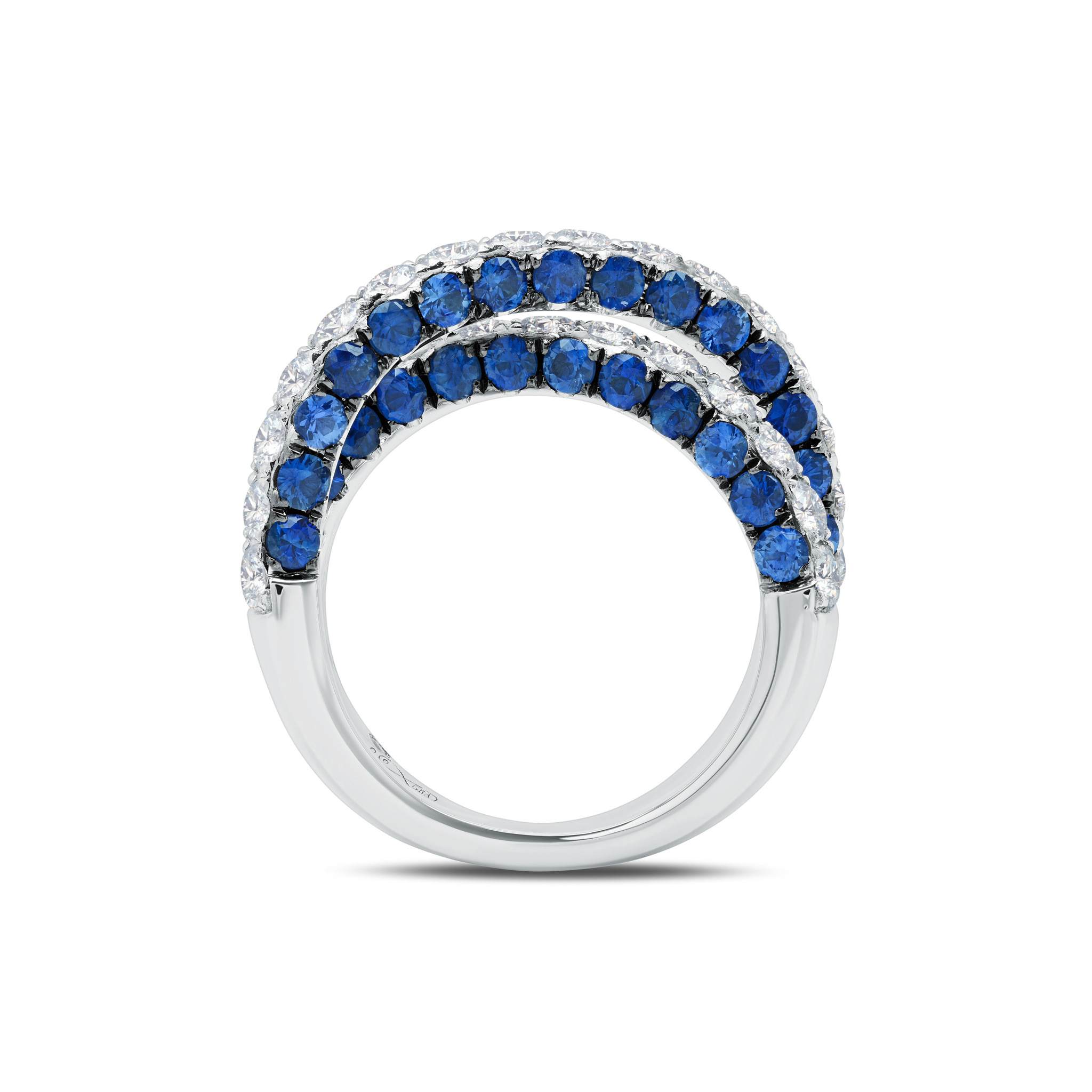 Blue Sapphire &amp; Diamond 3 Sided X Ring