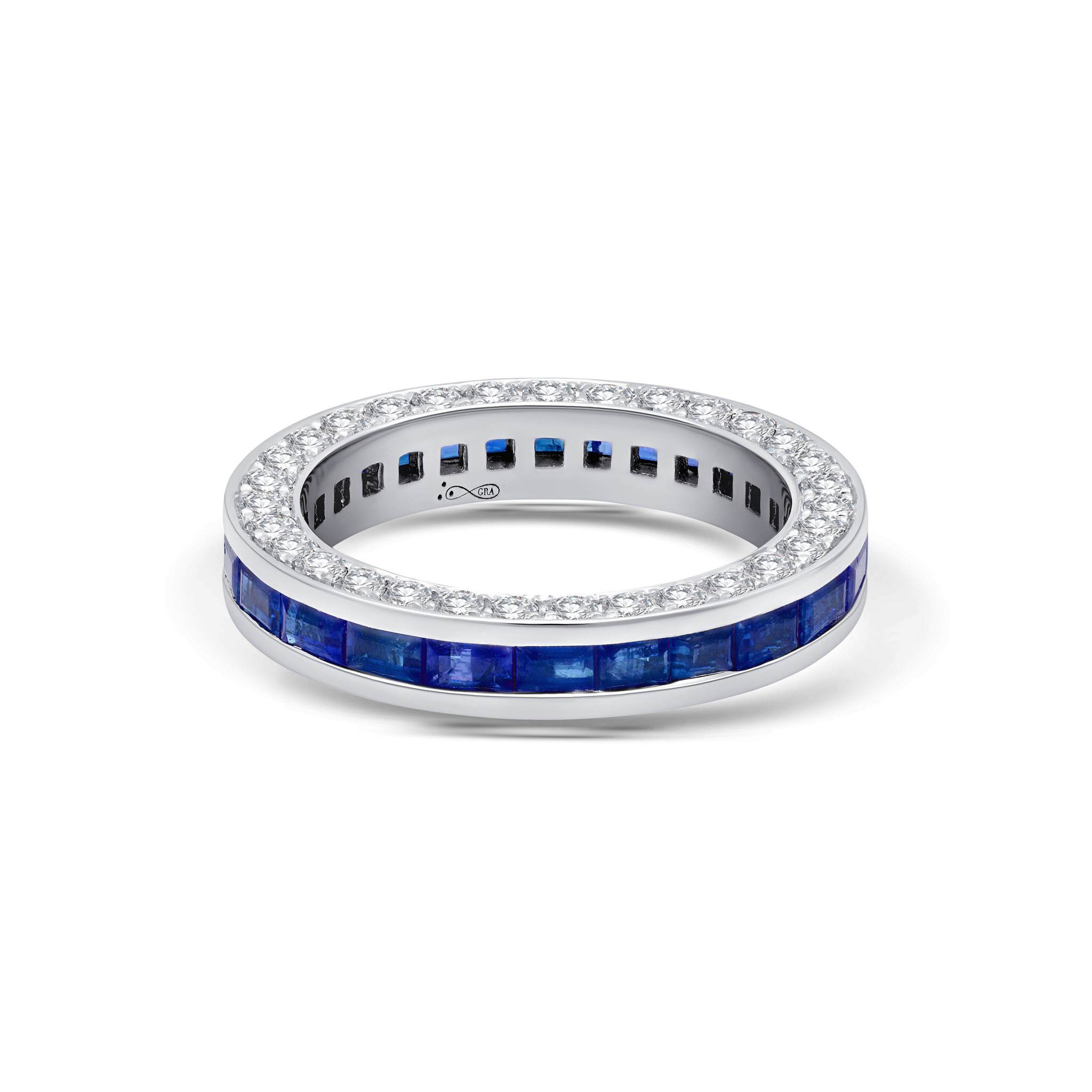 Diamond &amp; Blue Sapphire Baguette 3 Sided Ring