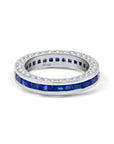 Diamond & Blue Sapphire Baguette 3 Sided Ring