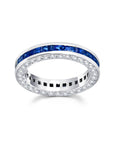Diamond & Blue Sapphire Baguette 3 Sided Ring