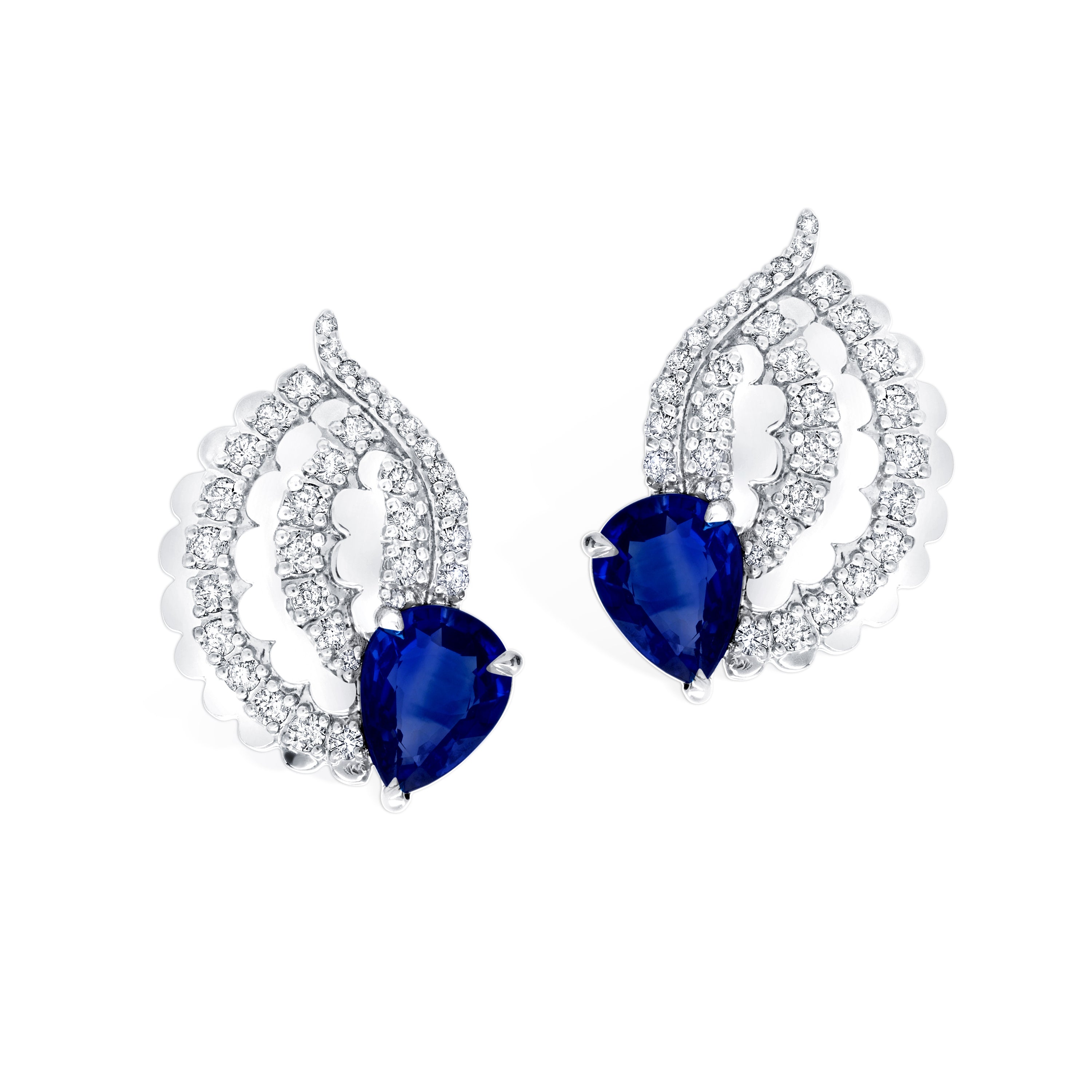 Large Asa Blue Sapphire and Diamond Pera Earrings