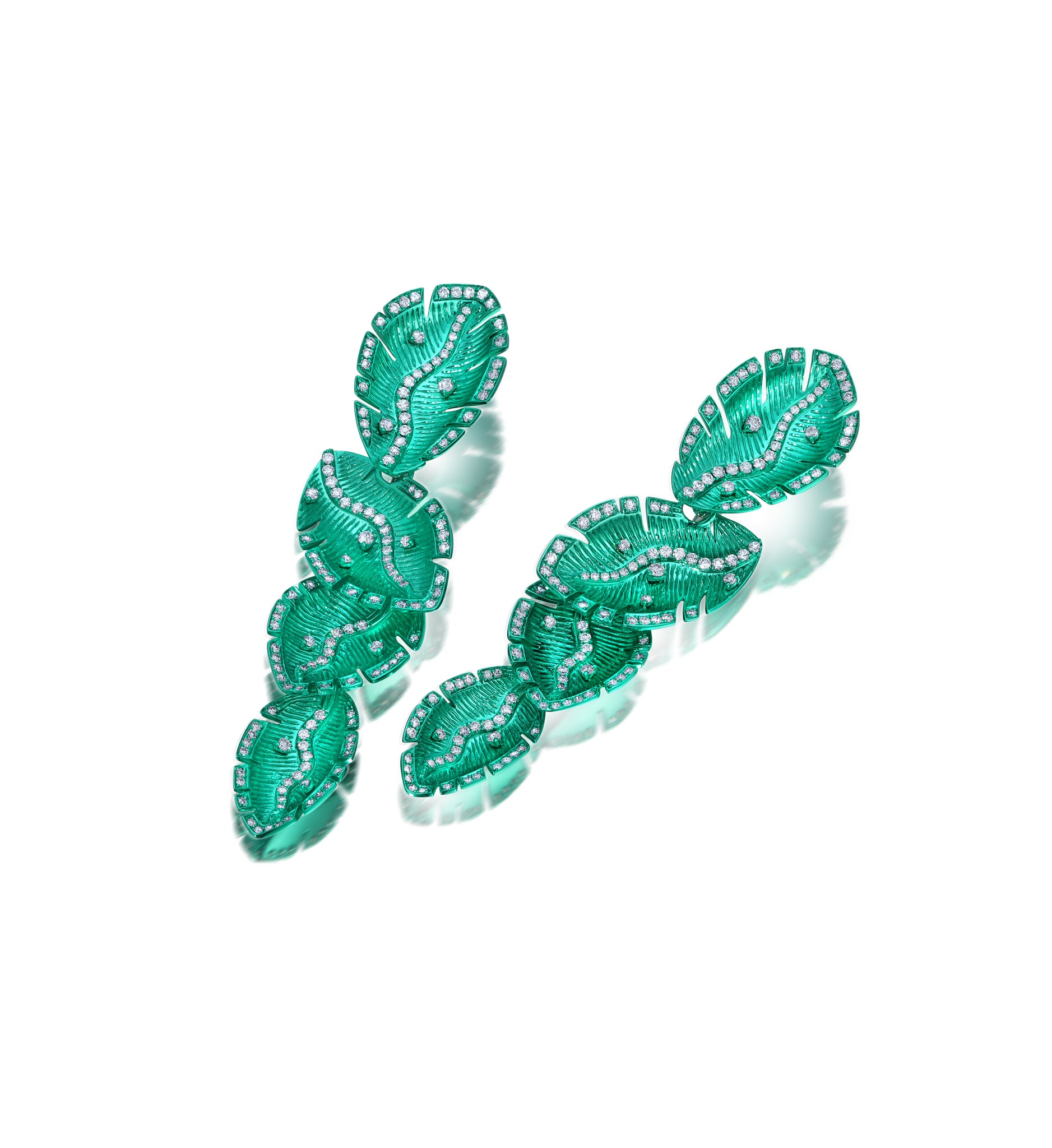 Green Rhodium Quatro Folha Drop Earrings