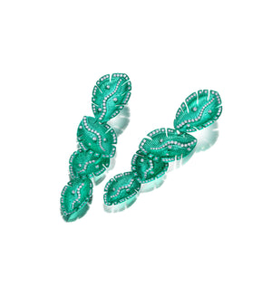 Green Rhodium Quatro Folha Drop Earrings