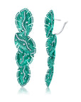 Green Rhodium Quatro Folha Drop Earrings