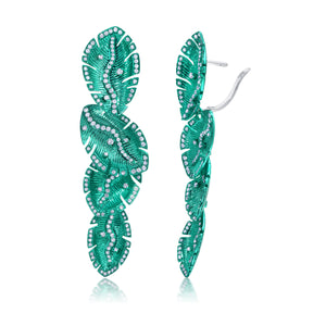 Green Rhodium Quatro Folha Drop Earrings