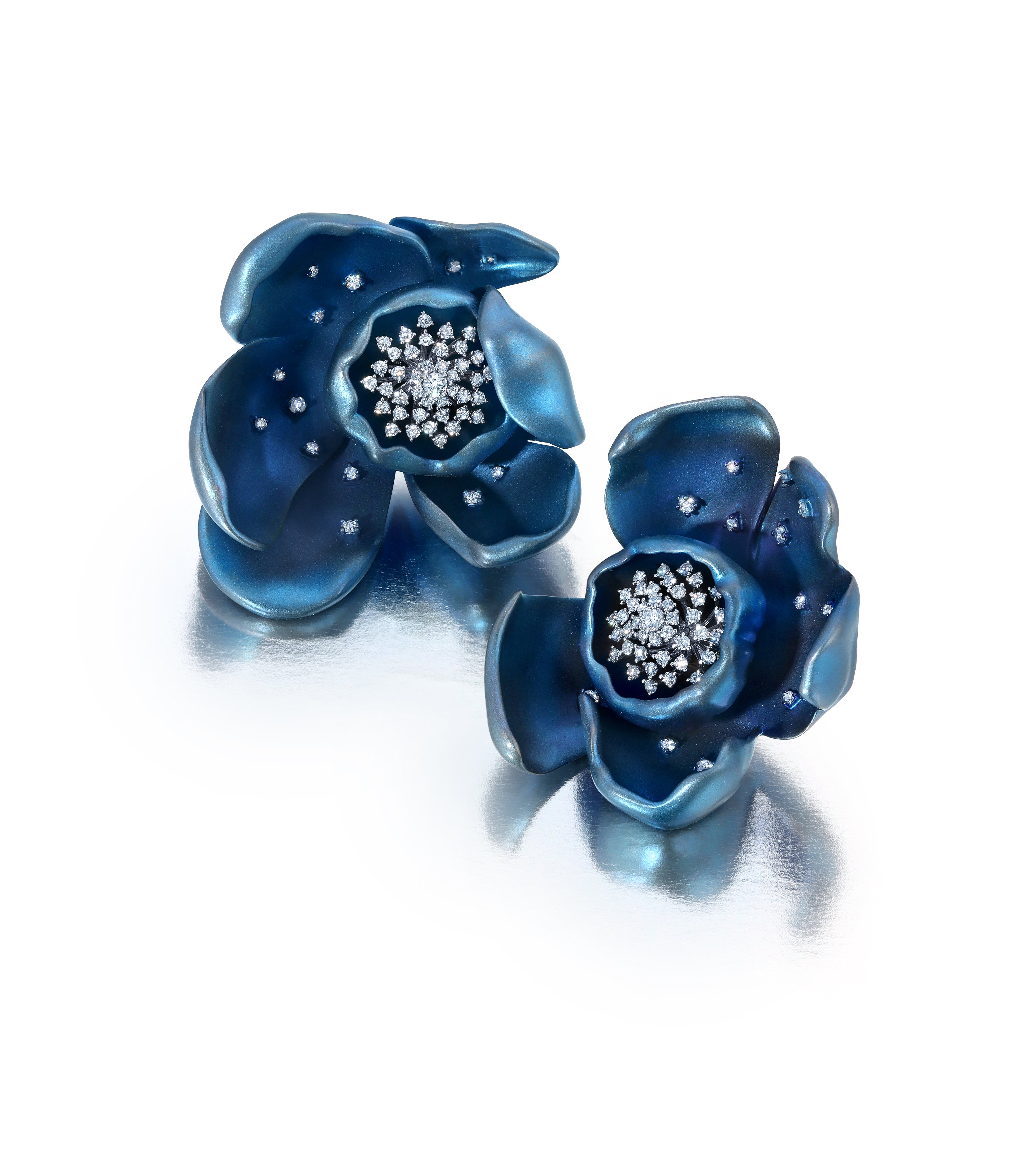 Large Blue Titanium Orchid Earrings