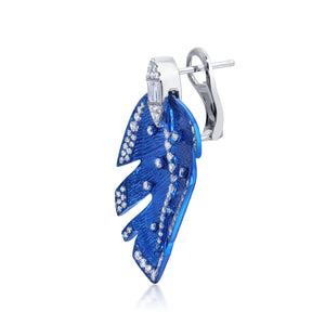 Blue Rhodium & Diamond Folha Earrings