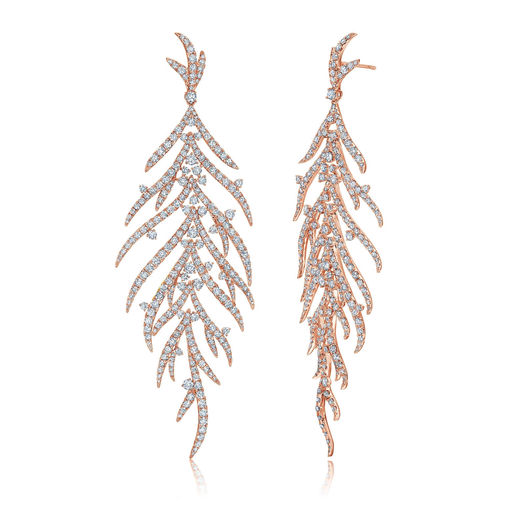 White Diamond Folha Drop Earrings