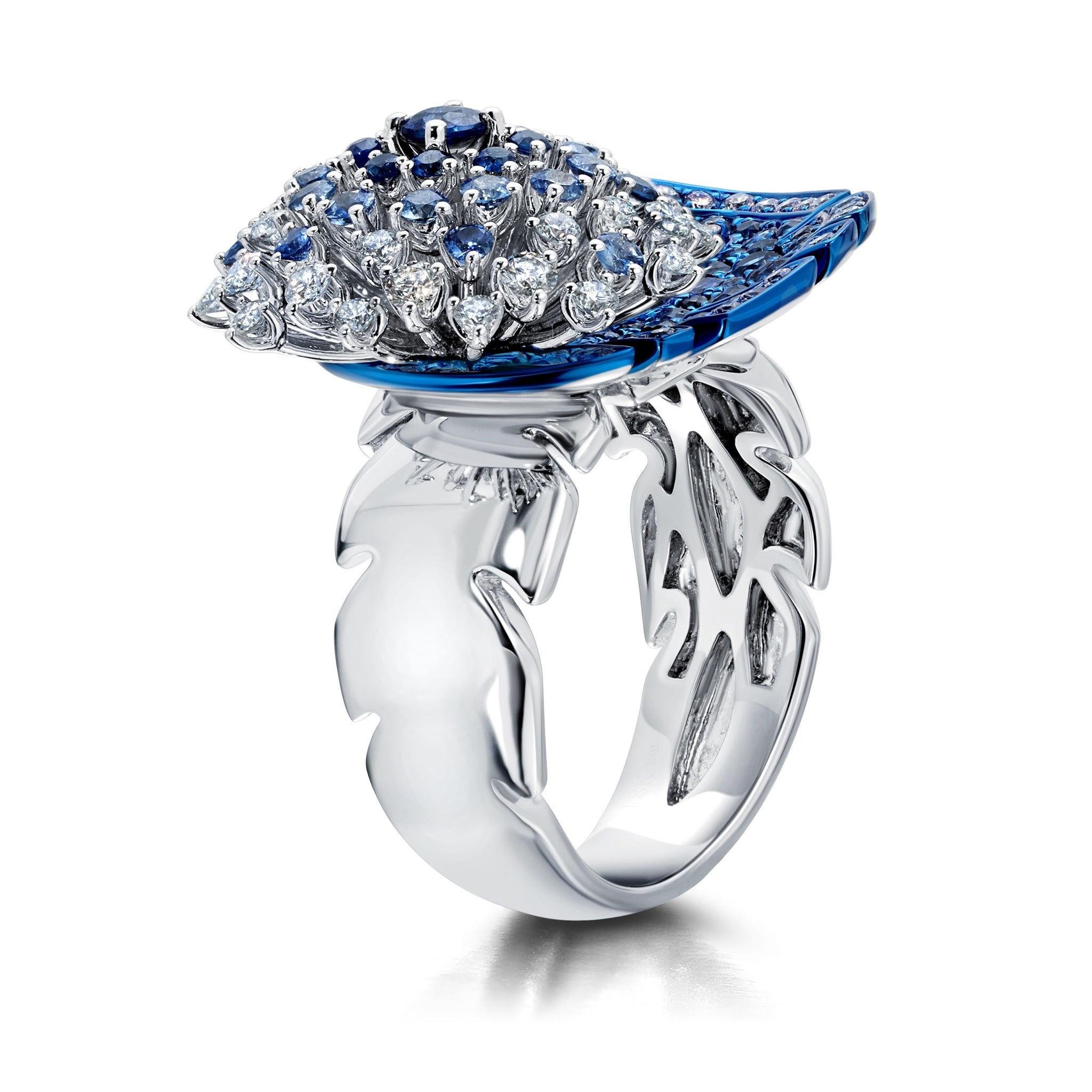 Blue Sapphire Folha Ring
