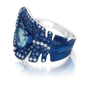 Aquamarine & Blue Sapphire Folha Ring