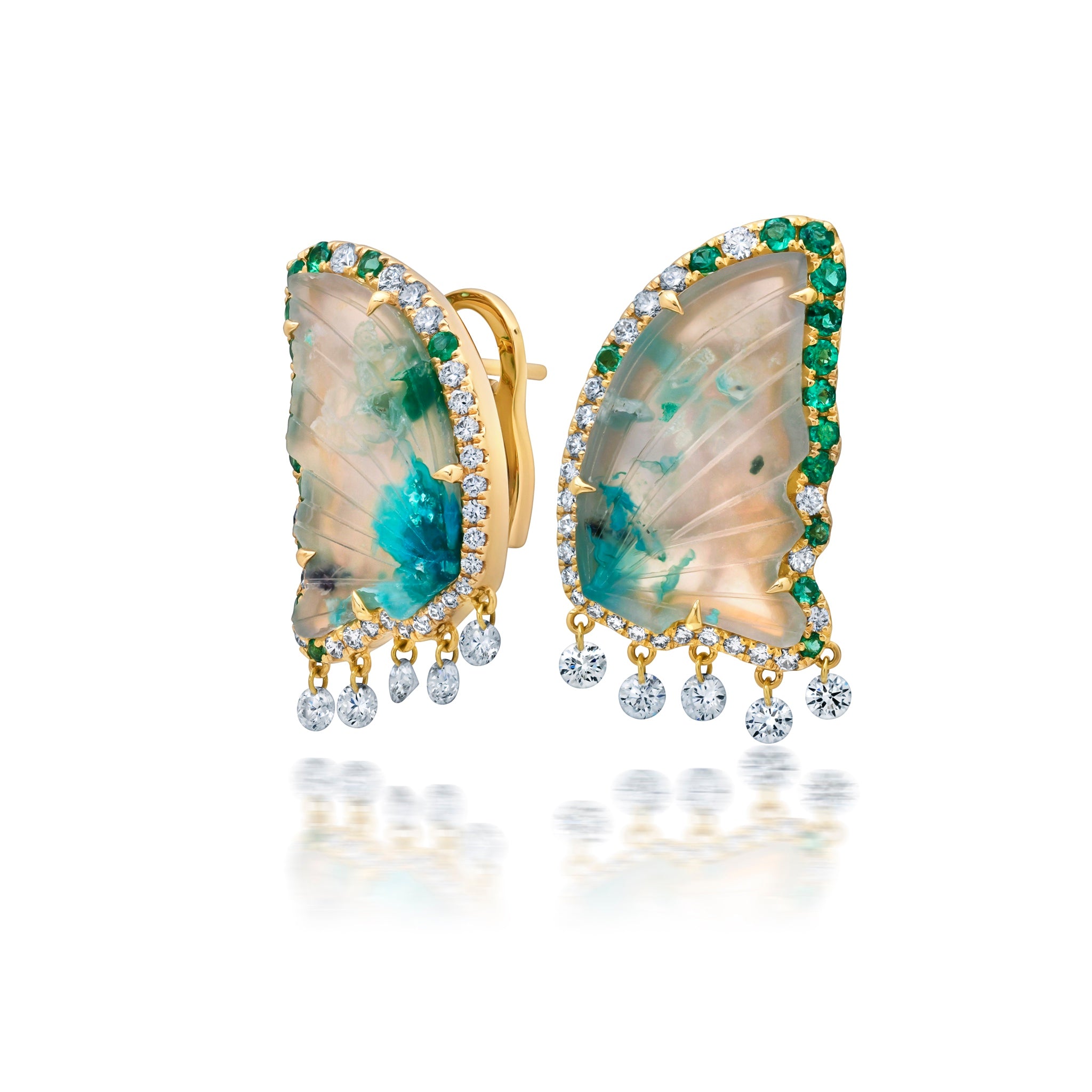 Chalcedony and Diamond Butterfly Earrings