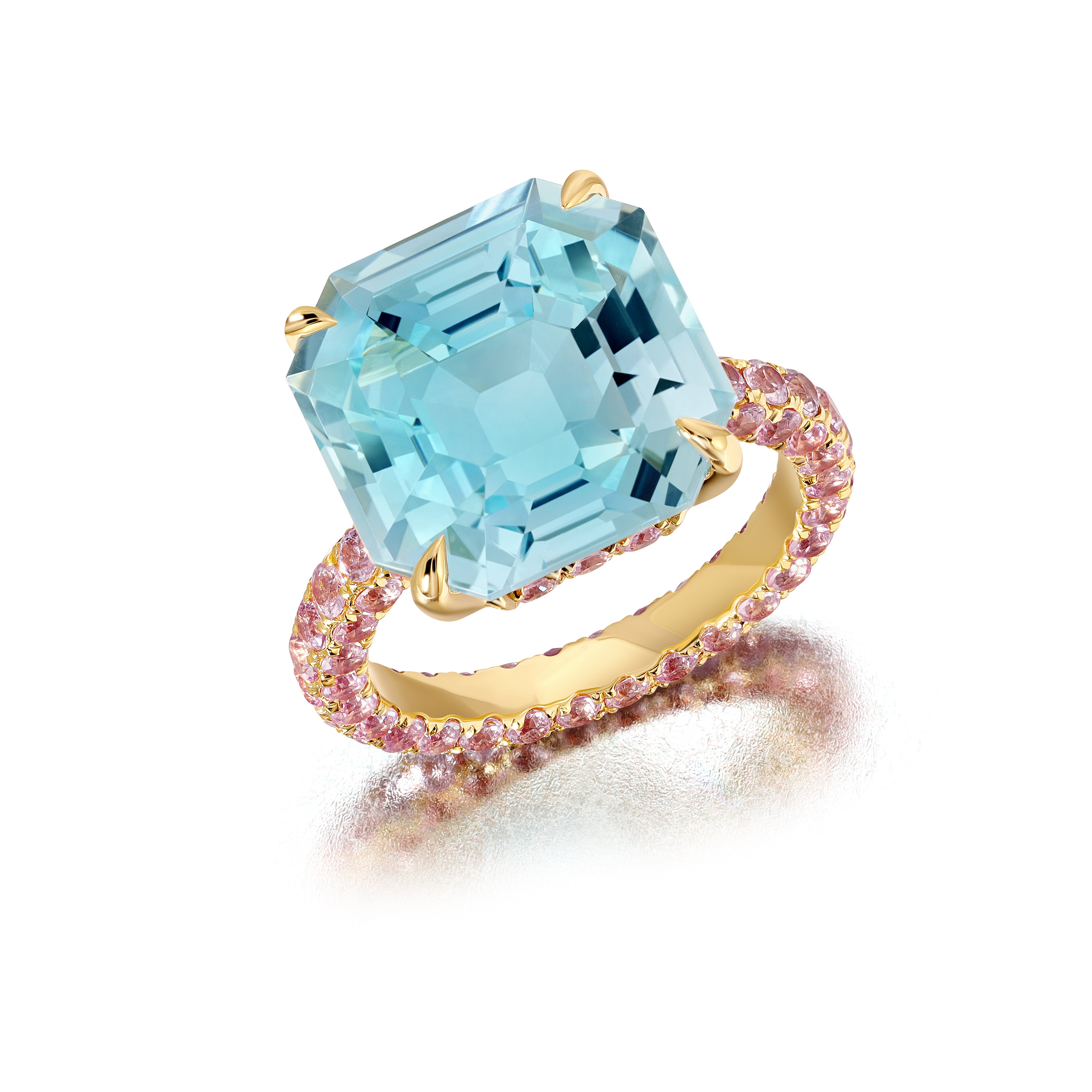 Aquamarine &amp; Pink Sapphire Statement Ring