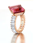 Pink Tourmaline & Diamond Baguette Statement Ring