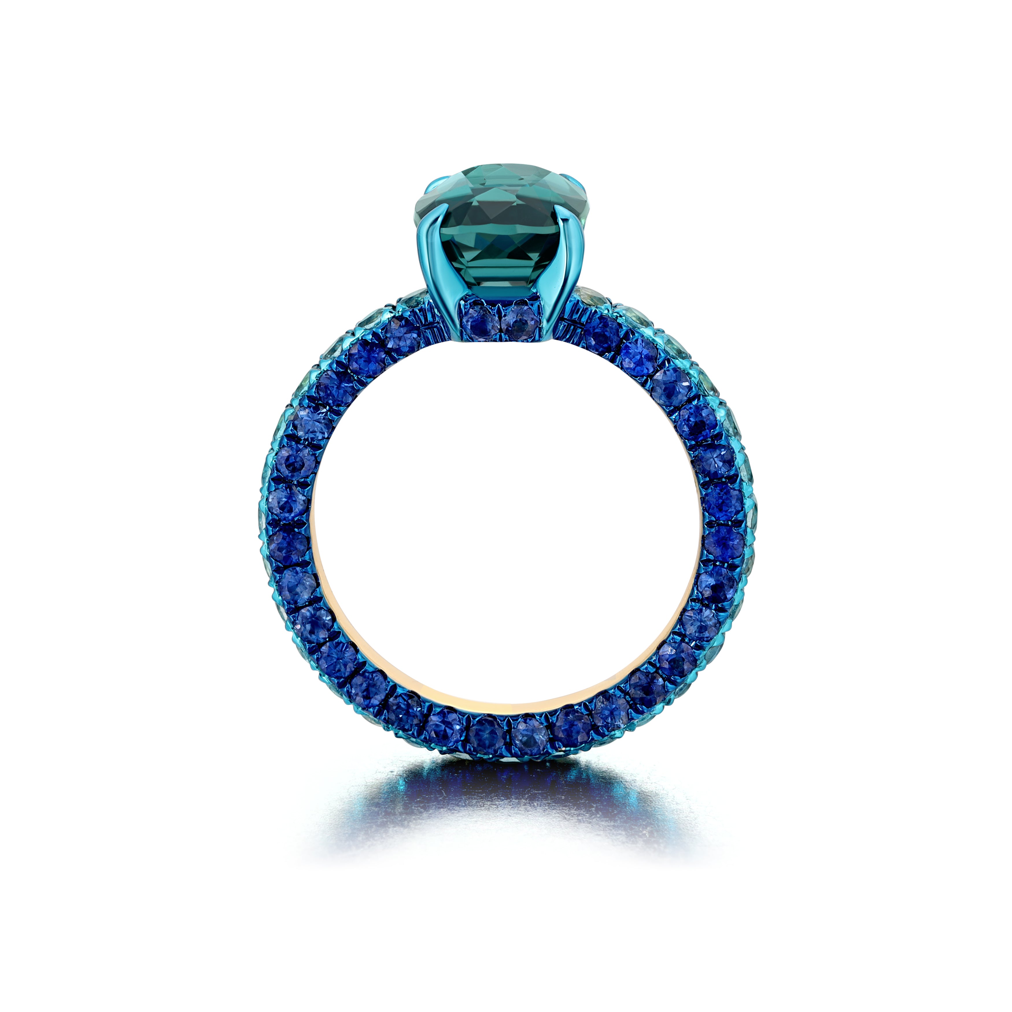 Indicolite, Sapphire &amp; Blue Rhodium Statement Ring