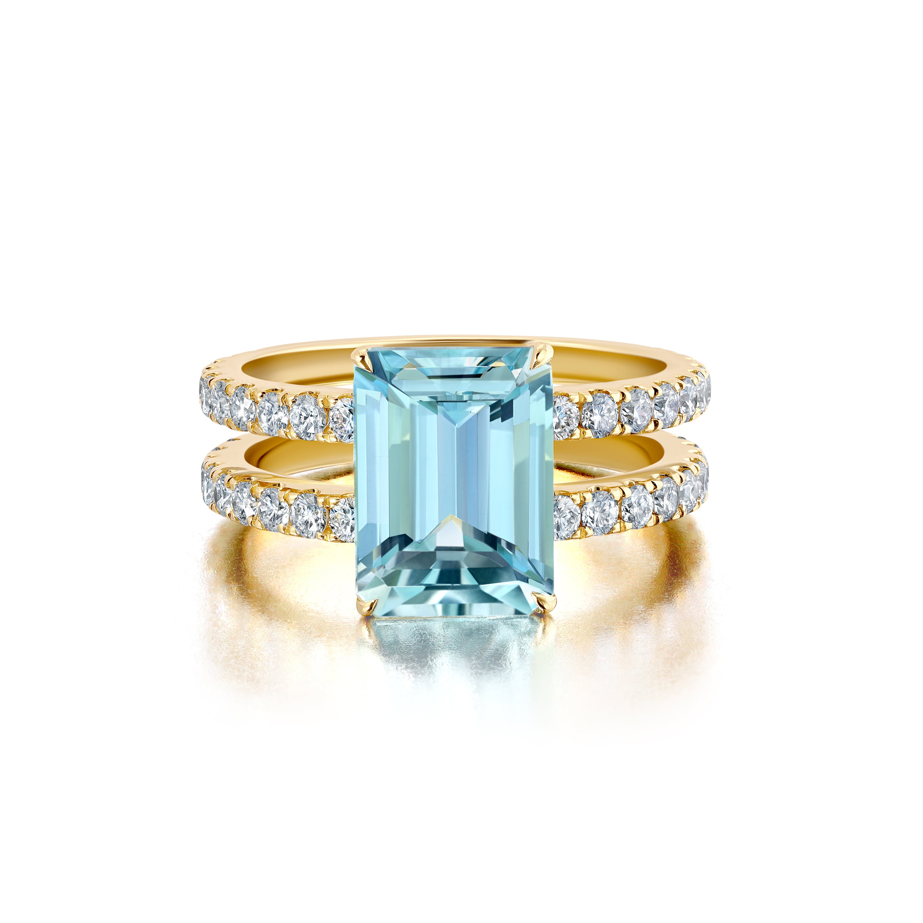 Aquamarine &amp; Diamond Double Banded Ring