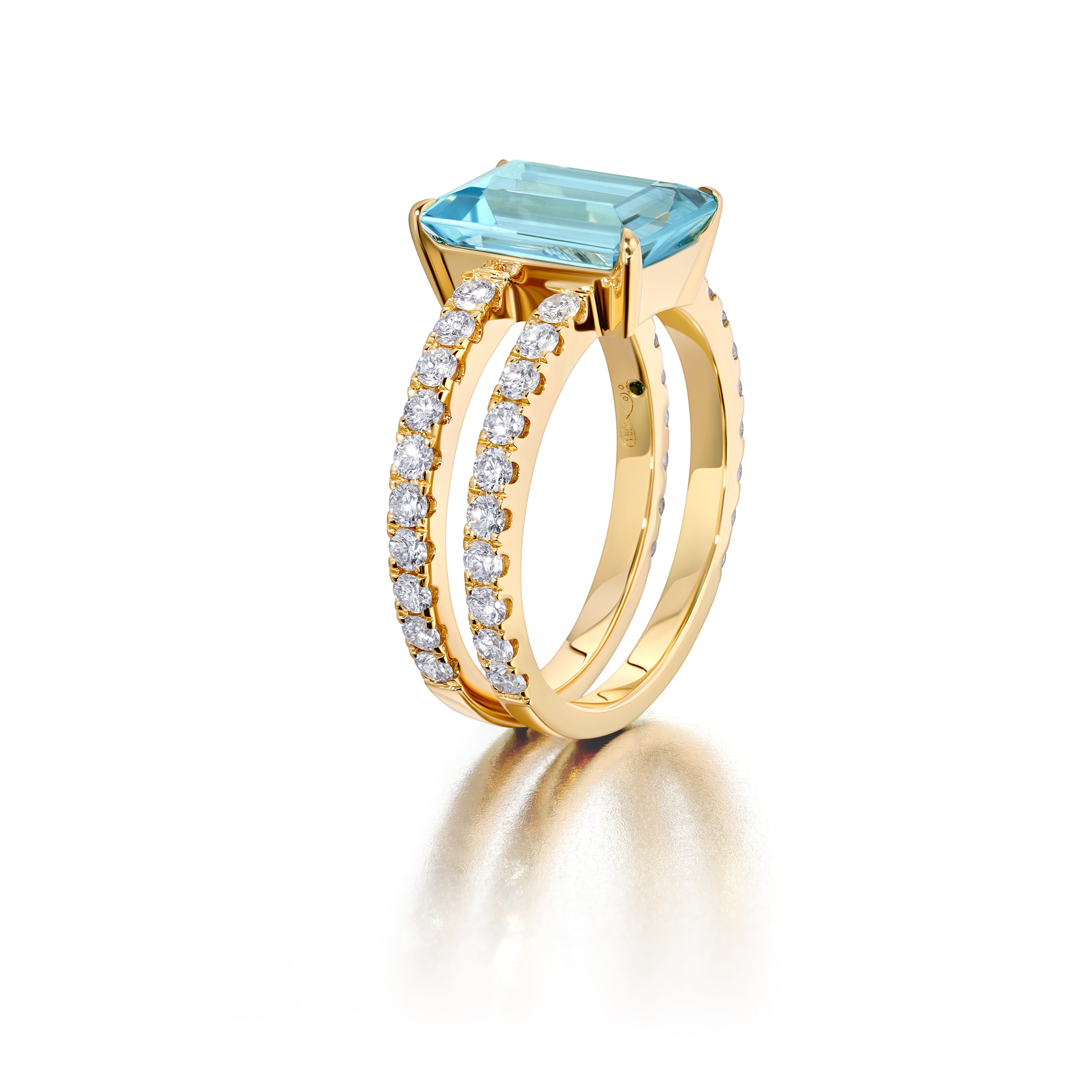 Aquamarine &amp; Diamond Double Banded Ring