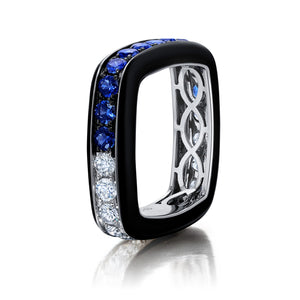 Blue Sapphire & White Diamond Enamel Full Band Ring
