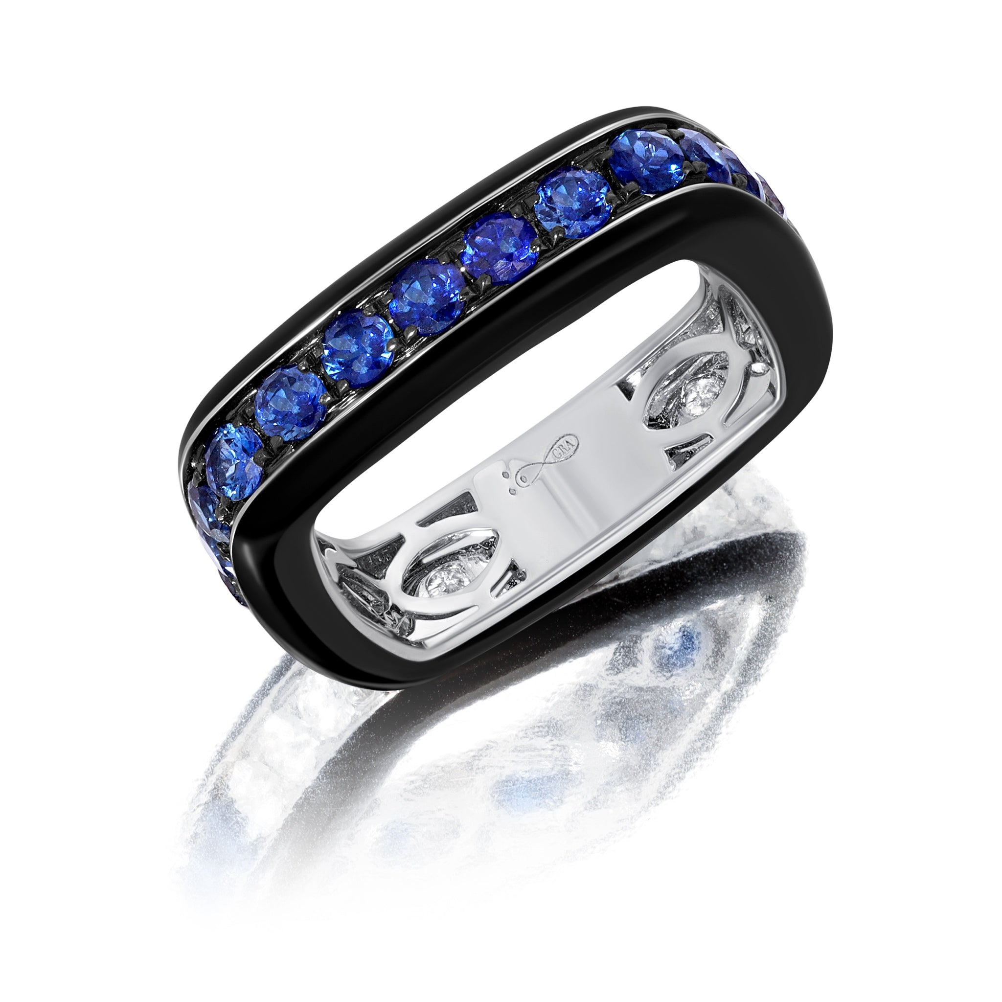 Blue Sapphire & White Diamond Enamel Full Band Ring