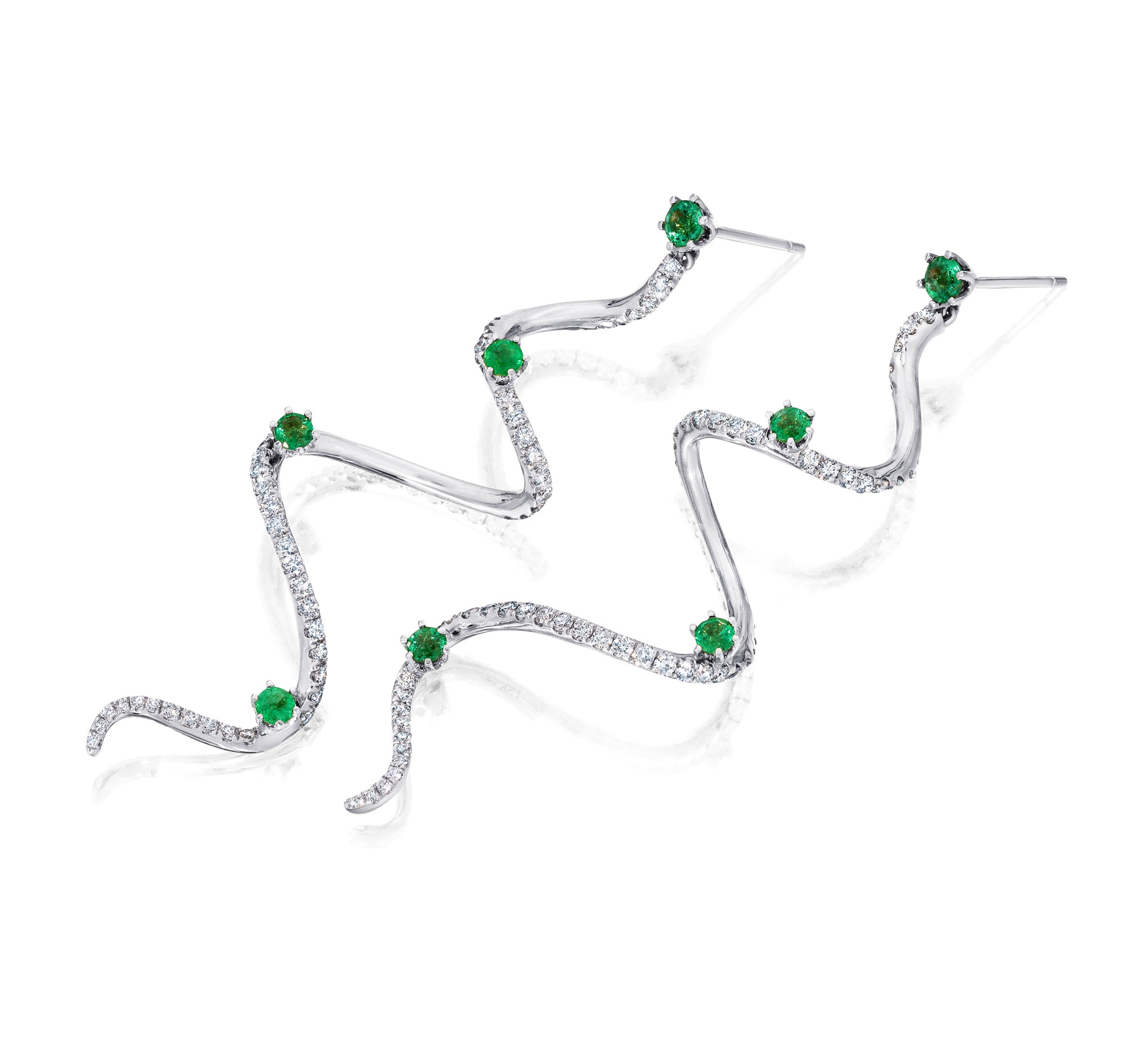 Large Emerald & Diamond Drop Mega Swirl Earrings
