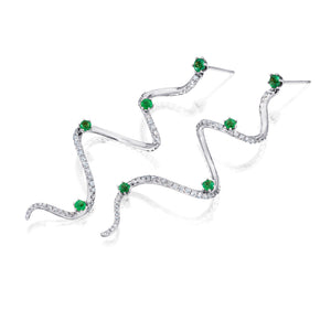 Large Emerald & Diamond Drop Mega Swirl Earrings