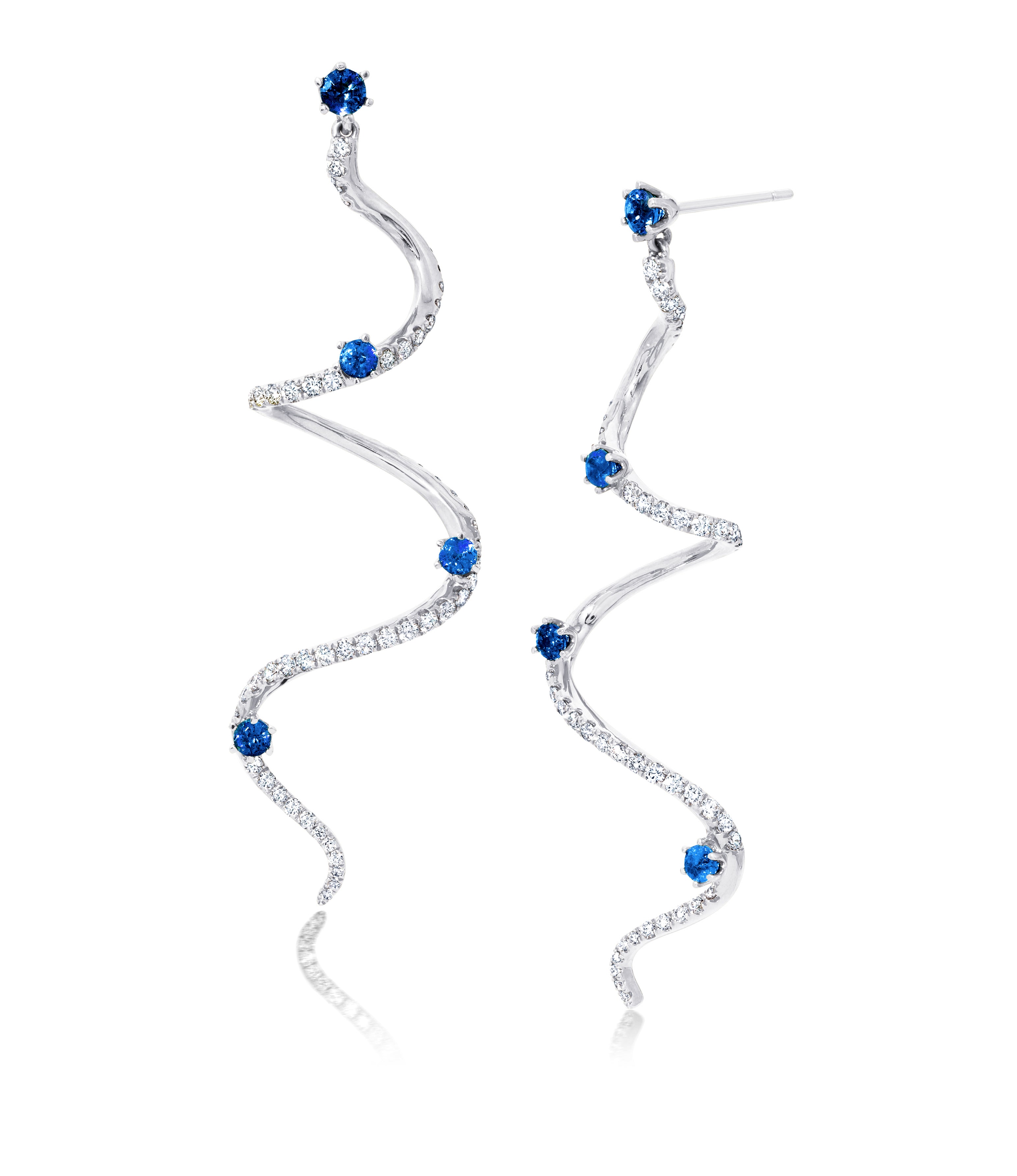 Large Blue Sapphire &amp; Diamond Drop Mega Swirl Earrings