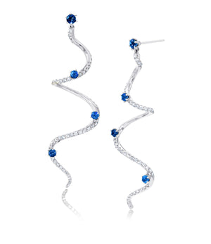Large Blue Sapphire & Diamond Drop Mega Swirl Earrings