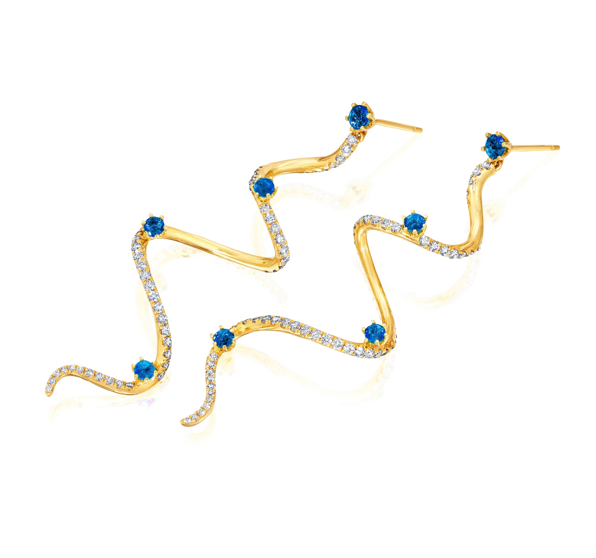 Large Blue Sapphire & Diamond Drop Mega Swirl Earrings