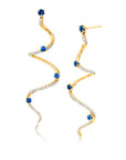 Large Blue Sapphire & Diamond Drop Mega Swirl Earrings
