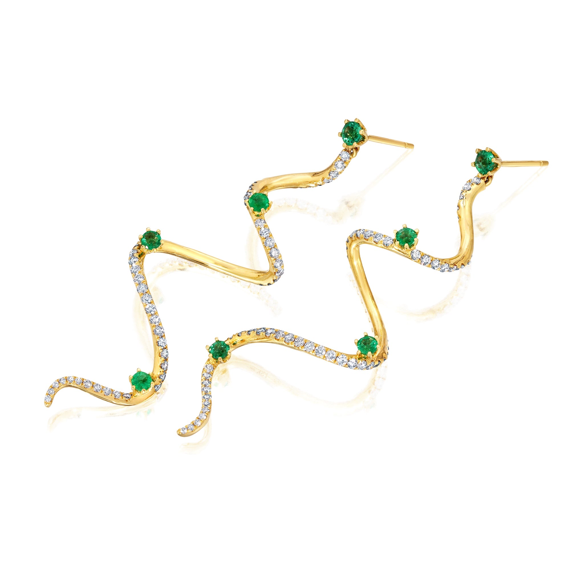Large Emerald & Diamond Drop Mega Swirl Earrings