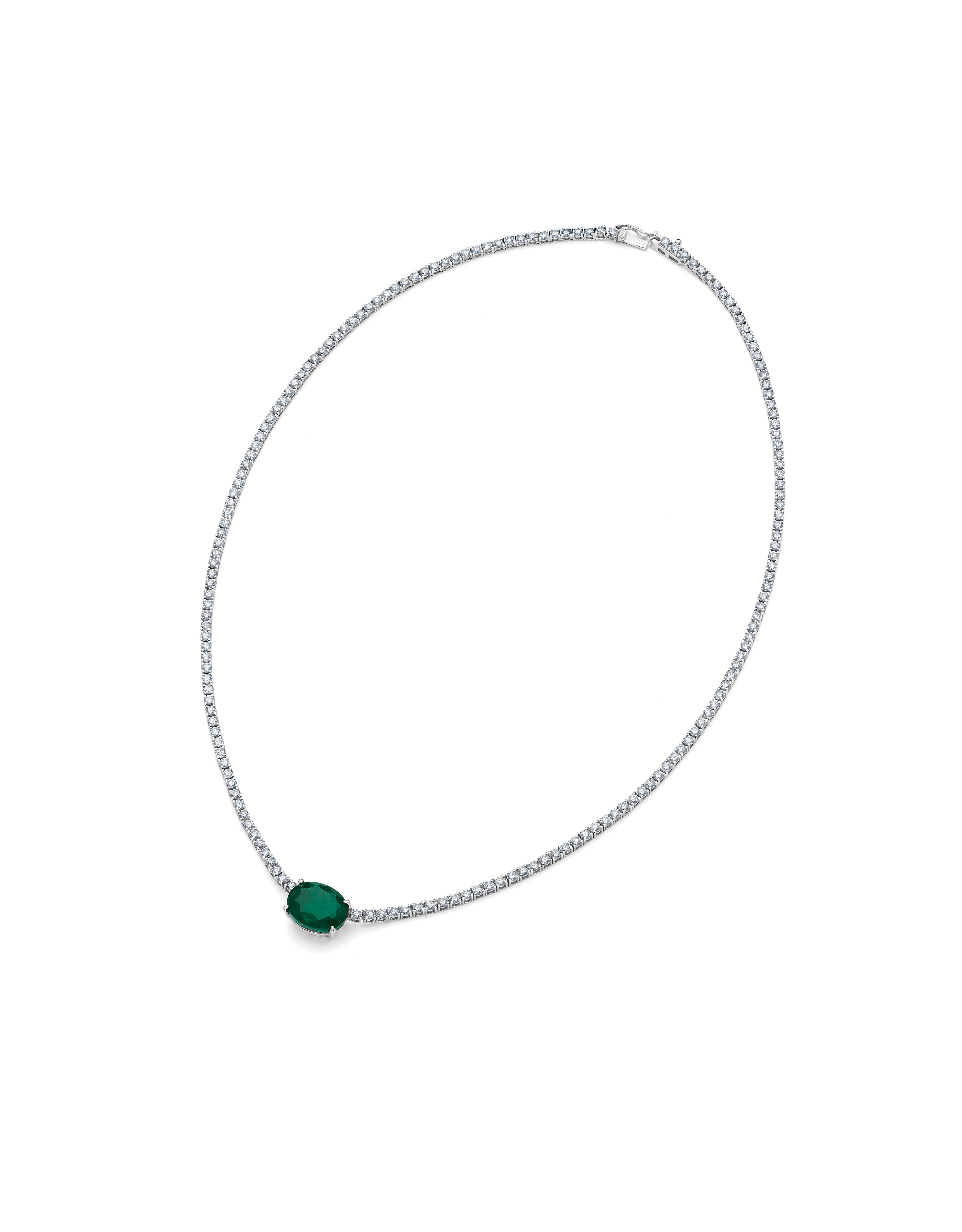 Oval Emerald &amp; Diamond Necklace