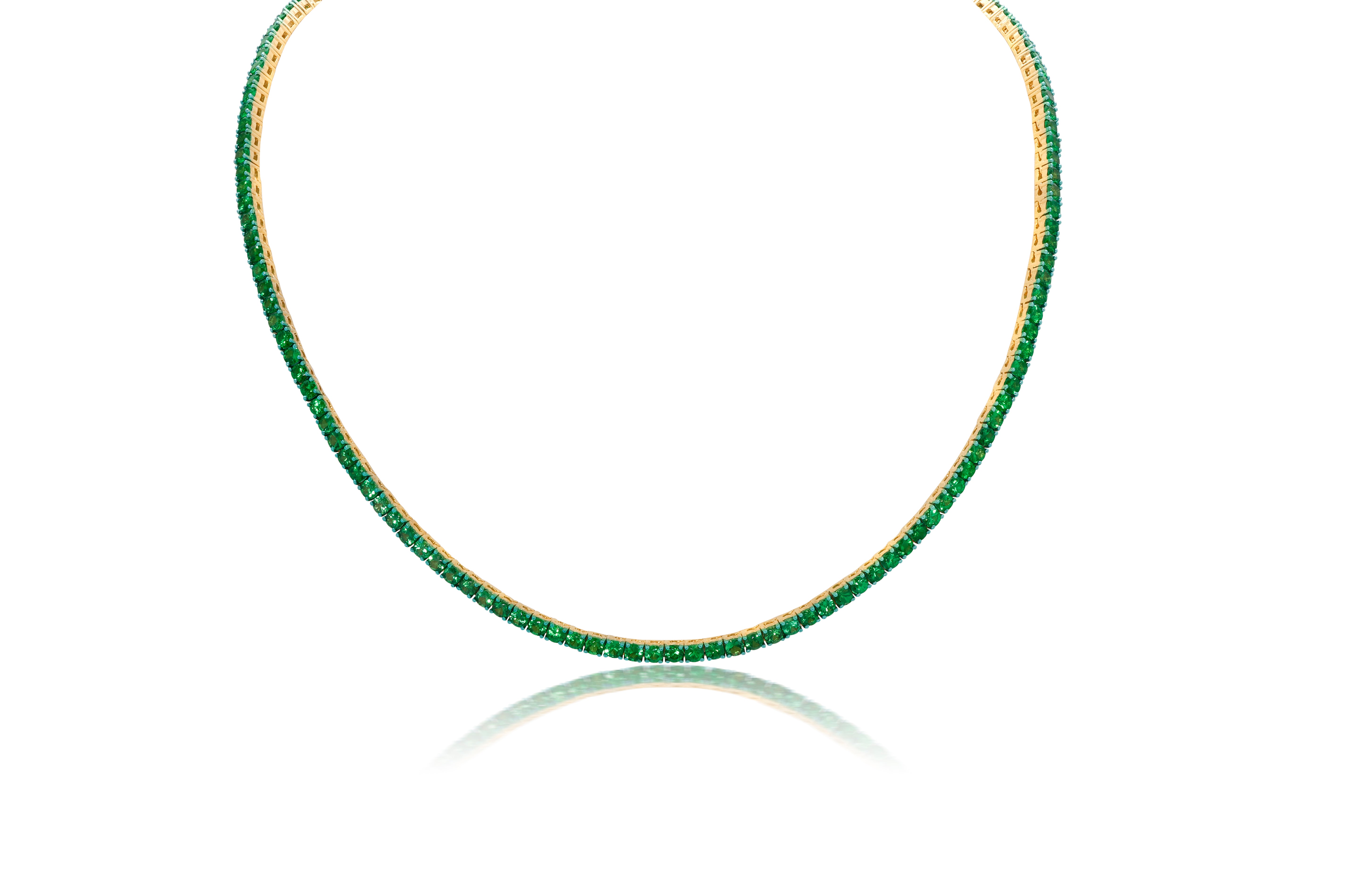 Tsavorite &amp; Green Rhodium Tennis Necklace