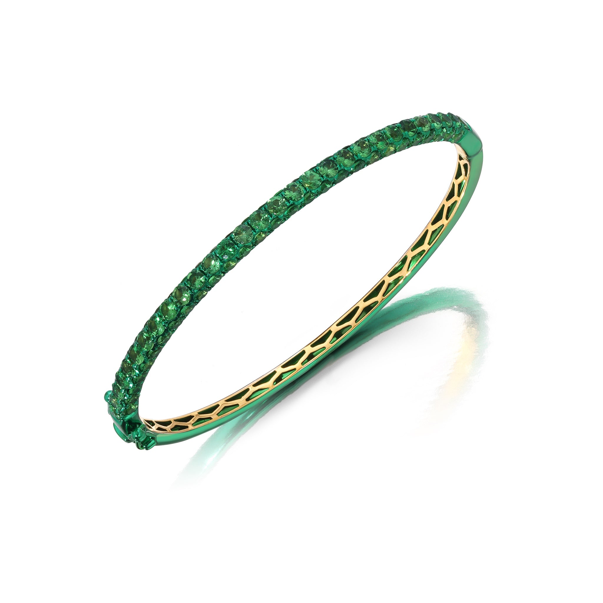 Tsavorite & Green Rhodium 3 Sided Bangle