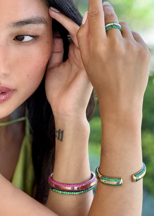 Tsavorite & Green Rhodium 3 Sided Bangle
