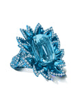 Aquamarine & Diamond Blue Rhodium Lily Ring