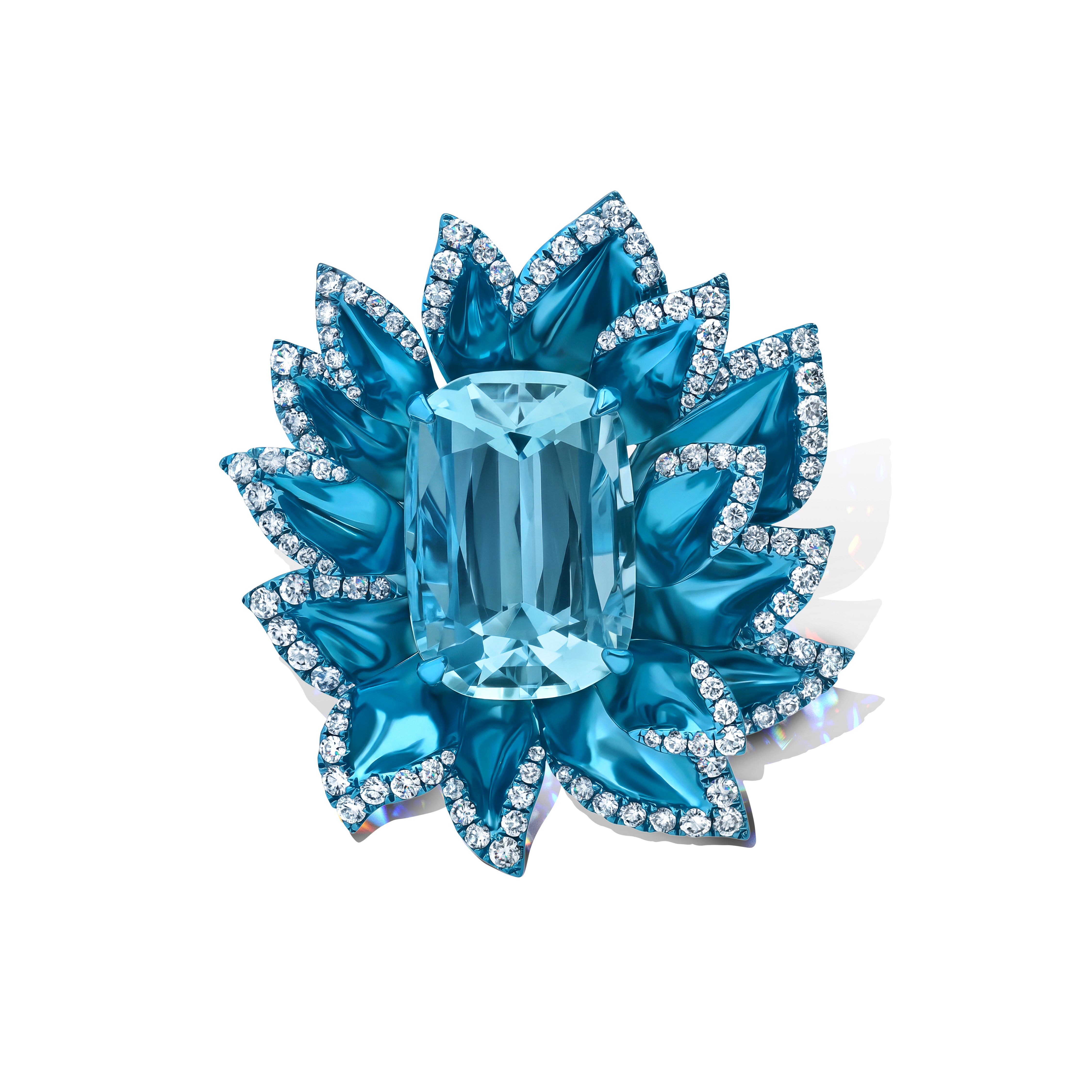 Aquamarine &amp; Diamond Blue Rhodium Lily Ring