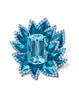 Aquamarine & Diamond Blue Rhodium Lily Ring
