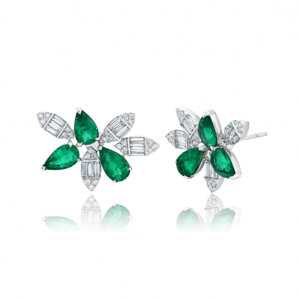 Emerald Pear &amp; Diamond Marquise Earrings