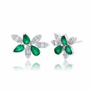 Emerald Pear & Diamond Marquise Earrings