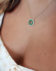 Emerald 3 Sided Circle Necklace in Yellow Gold
