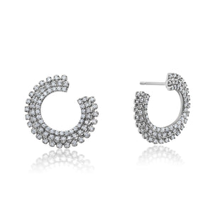 Pluma 3 Row Diamond Forward Facing Hoop Earrings
