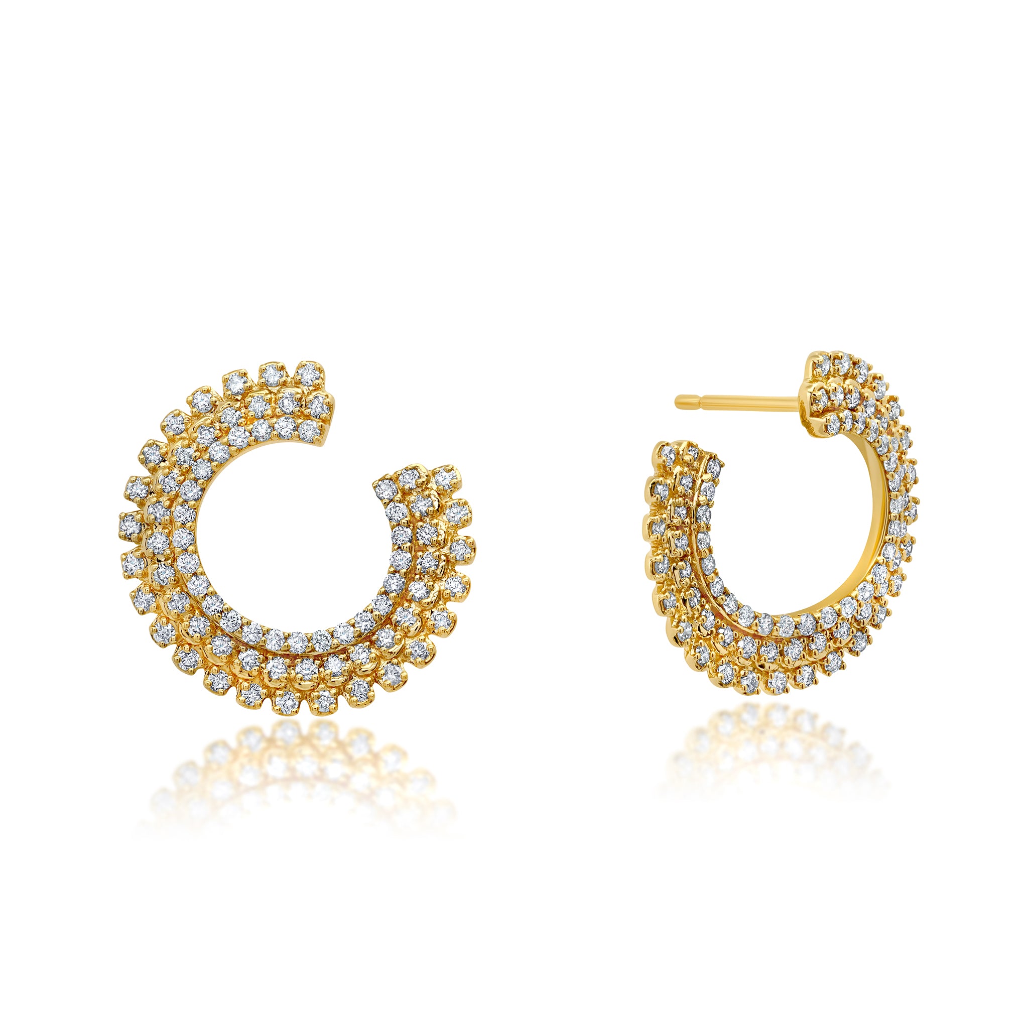 Pluma 3 Row Diamond Forward Facing Hoop Earrings