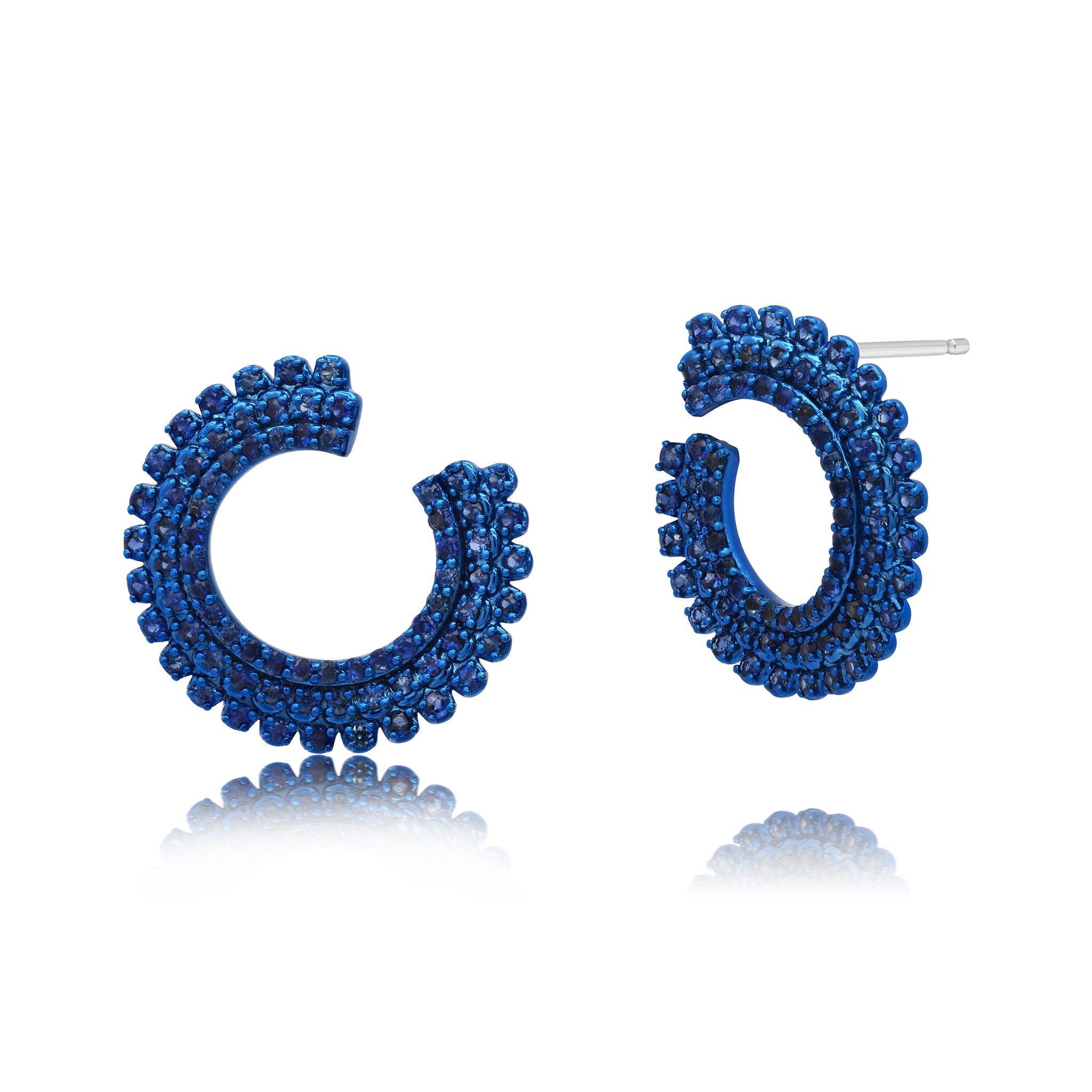 Pluma 3 Row Blue Sapphire Forward Facing Hoop Earrings