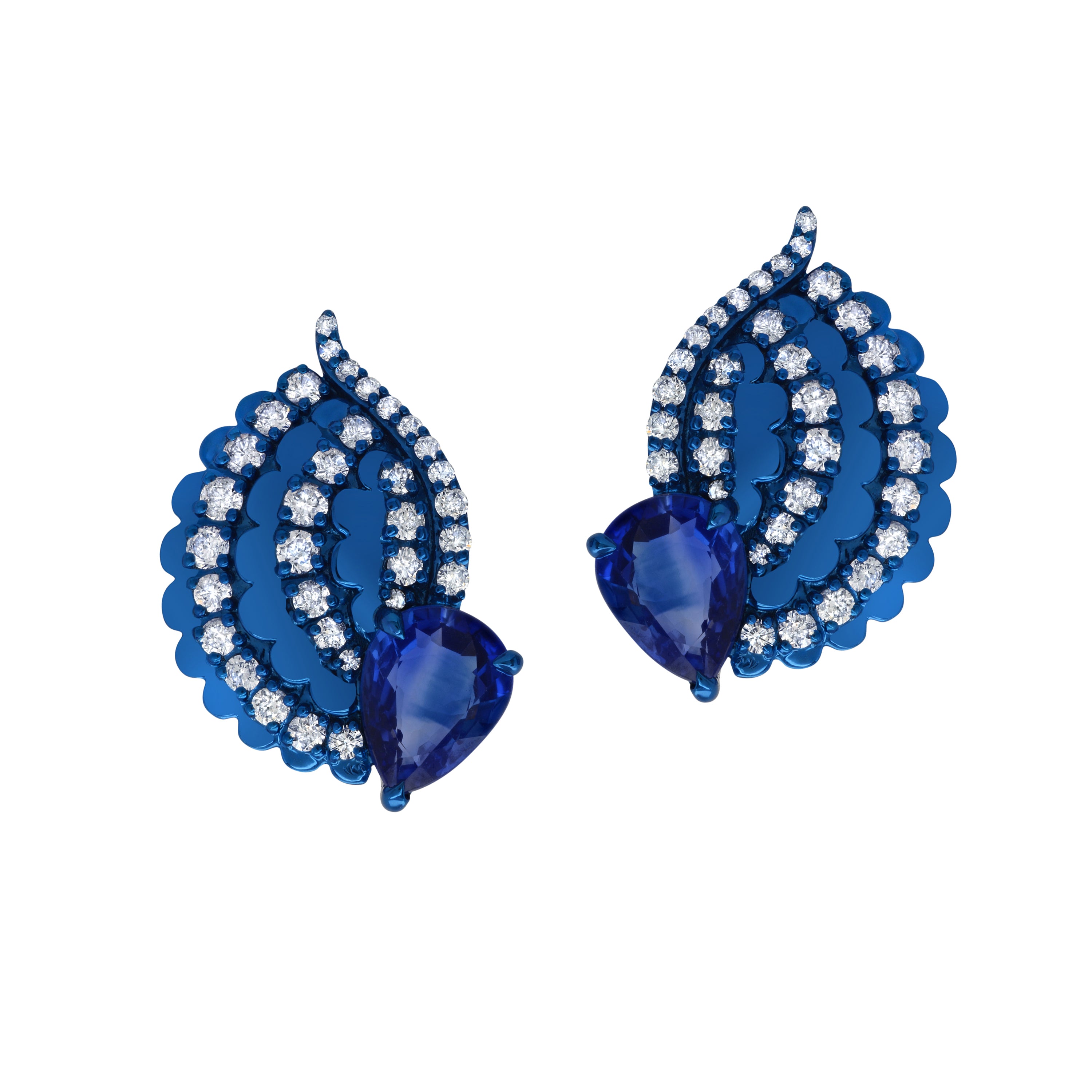 Large Asa Blue Rhodium, Blue Sapphire and Diamond Pera Earrings