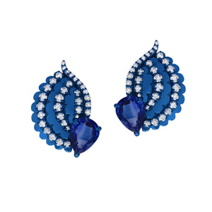 Large Asa Blue Rhodium, Blue Sapphire and Diamond Pera Earrings
