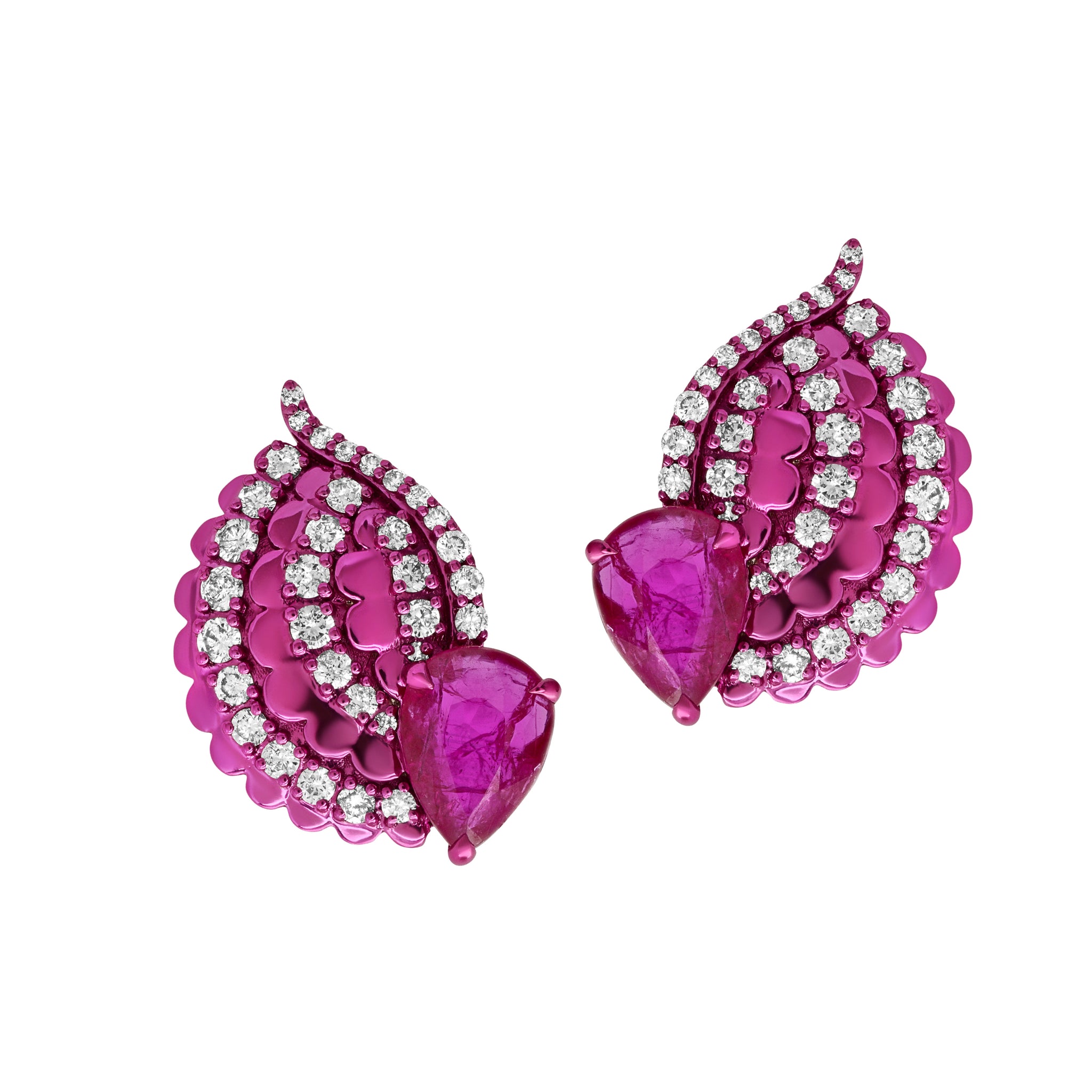 Large Asa Red Rhodium, Ruby and Diamond Pera Earrings
