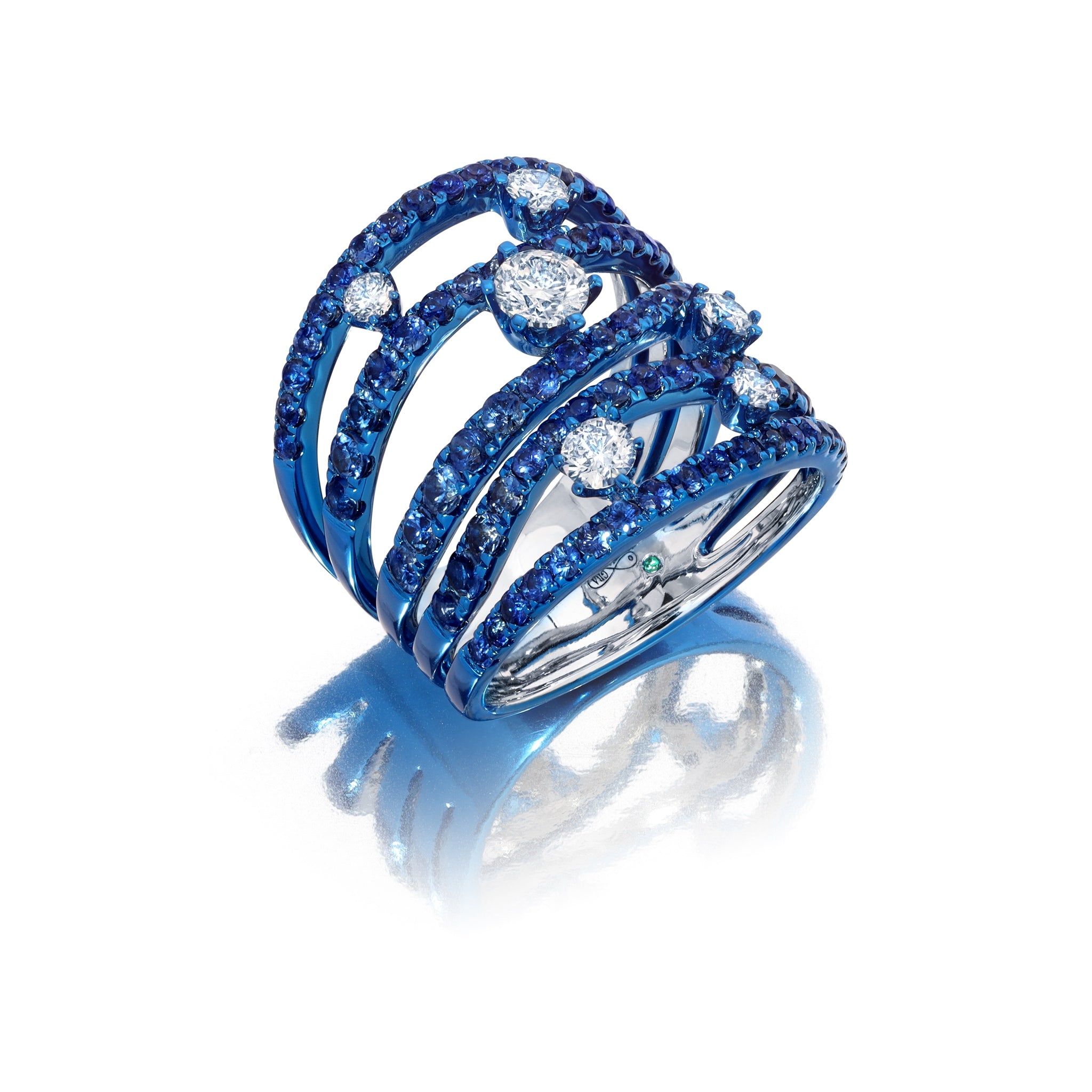 Blue Sapphire &amp; Diamond Rio Cage Ring