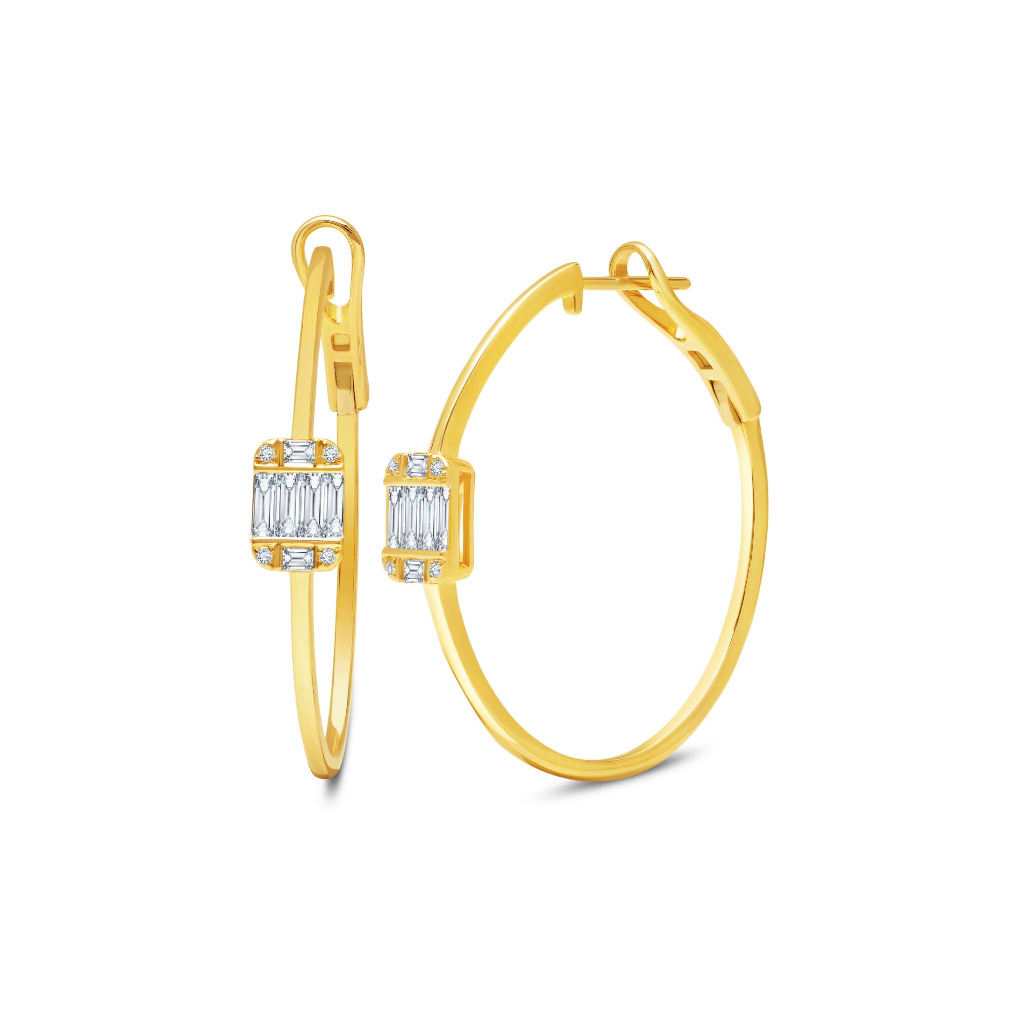 Graziela Gems - Diamond Large Single Ascension Illusion Hoop Earrings - Yellow Gold