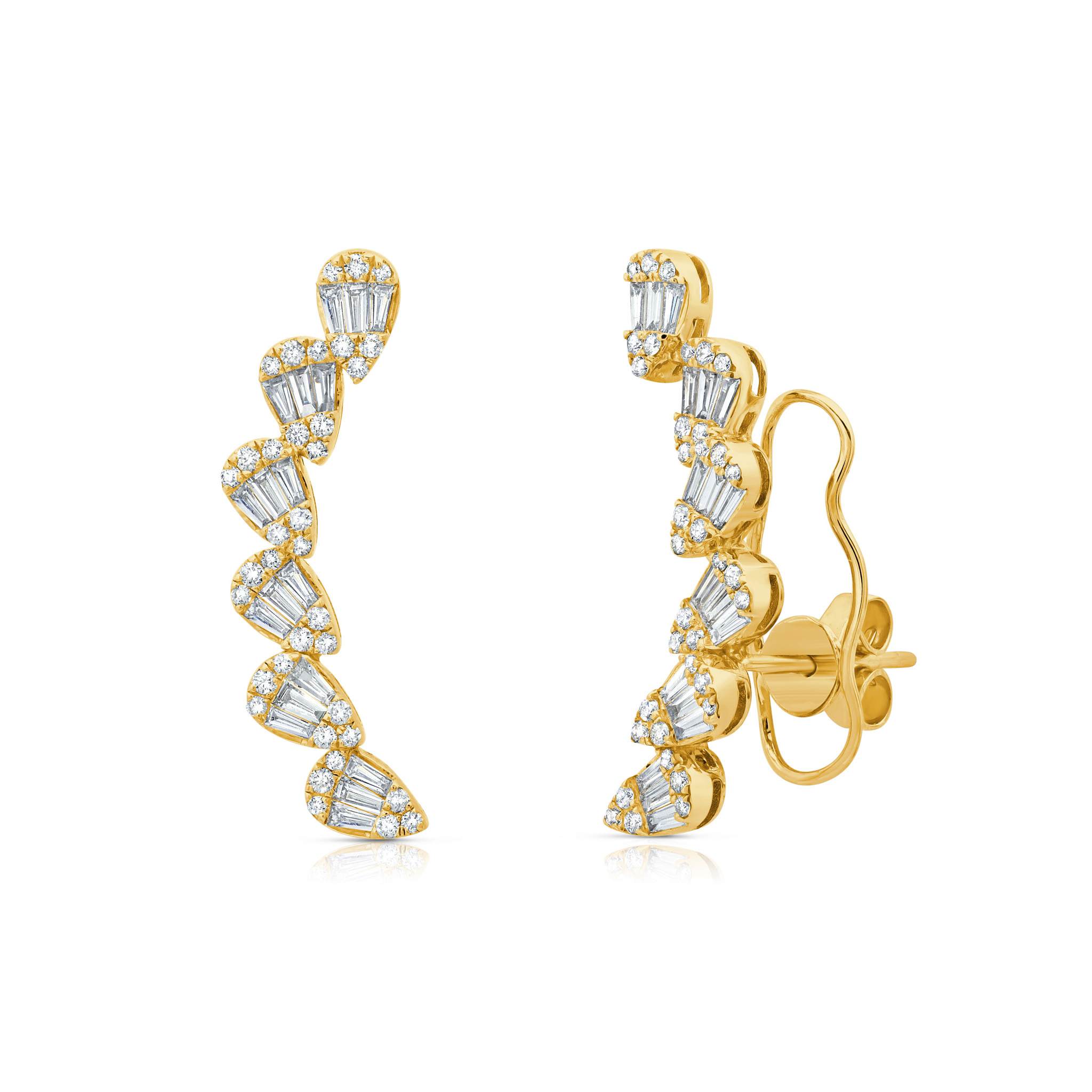 Graziela Gems - Diamond Pear Ascension Earclimbers - Yellow Gold