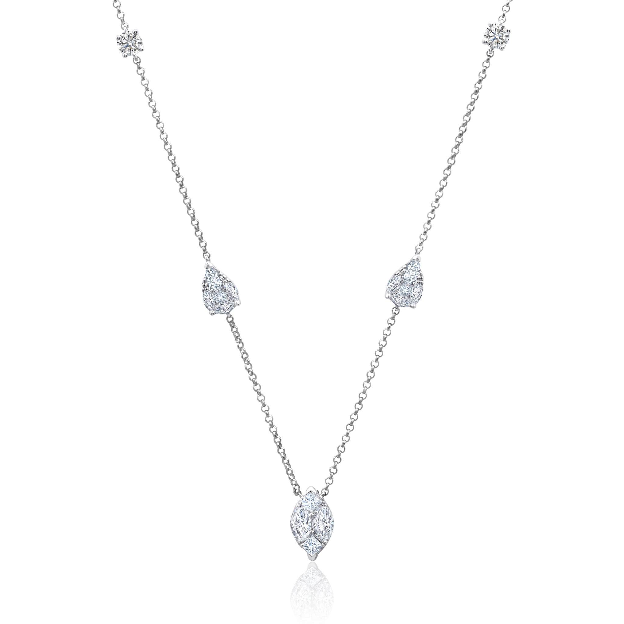 Graziela Gems - Necklace - Pear &amp; Marquise Diamond Ascension Necklace - White Gold