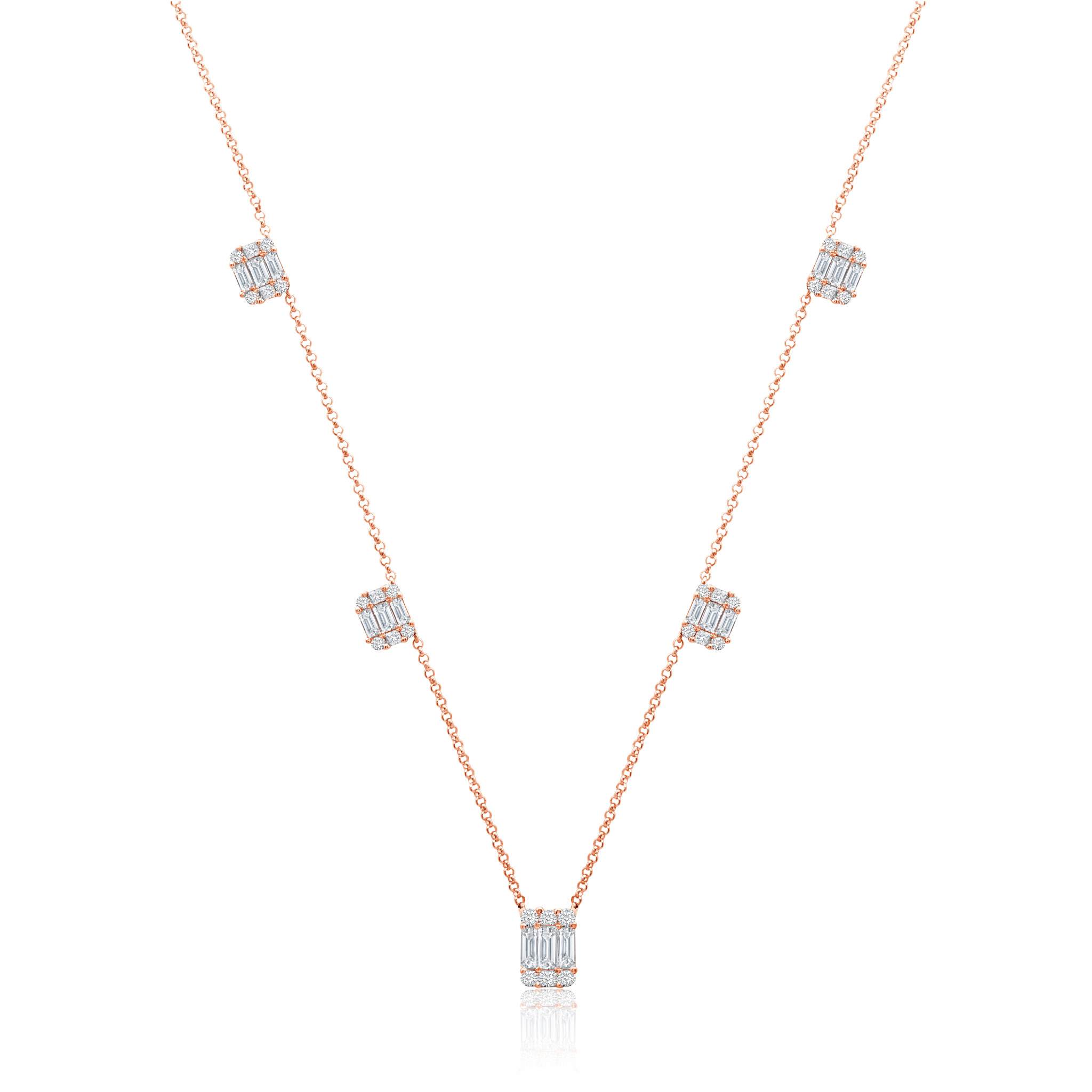 Graziela Gems - Necklace - Diamond Ascension 5 Station Necklace - Rose Gold